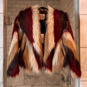CHASER Chevron Faux-Fur Jacket